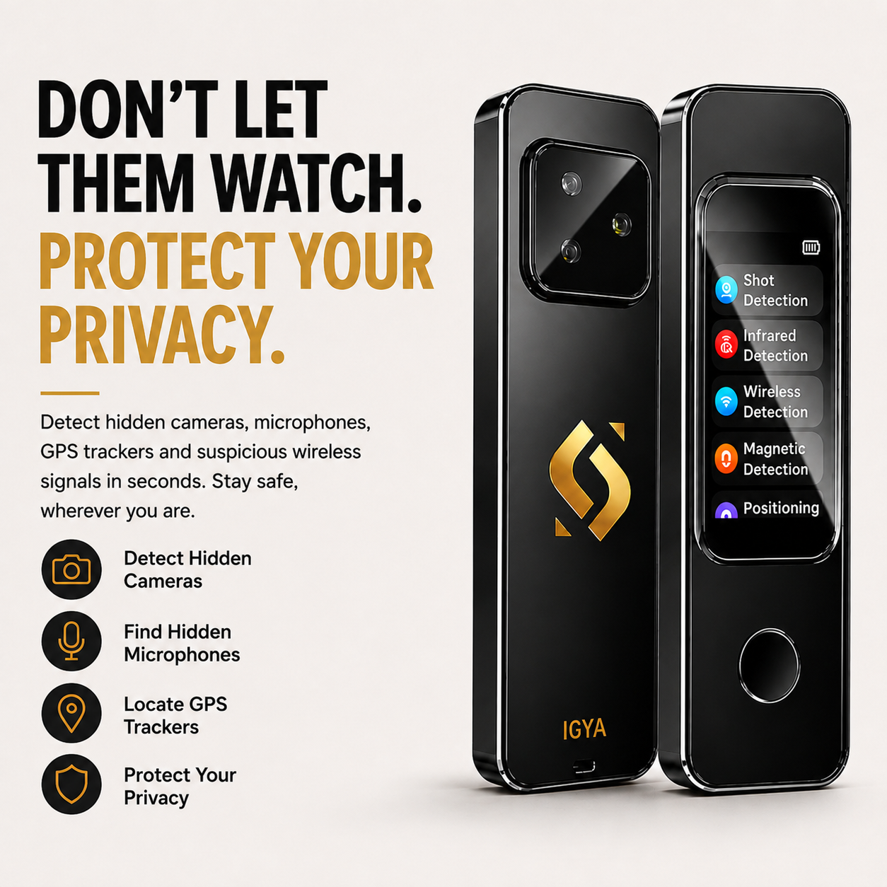 IGYA intelligent detector privacy device with dual camera sensors, black